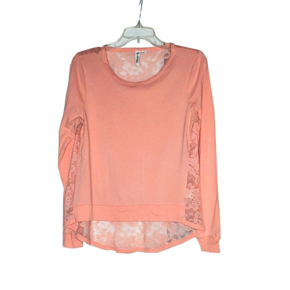 Others Follow Lace Patchwork Back T-Shirt Tops Long Sleeve Crew Neck Size Medium